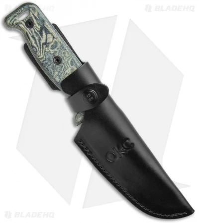 Ontario Black Bird Fixed Blade Knife Green Micarta W/ Leather Sheath (5" Satin) 3 Ontario Black Bird Fixed Blade Knife Green Micarta W/ Leather Sheath (5" Satin) - Image 3