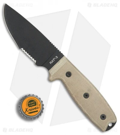 Ontario OKC RAT-3 Fixed Blade Knife Tan Micarta (3.6" Black Serr) 8666 4 Ontario OKC RAT-3 Fixed Blade Knife Tan Micarta (3.6" Black Serr) 8666 - Image 4