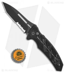 Ontario XM-3S Tanto Automatic Knife G-10 (3.75" Black Serr) 08759 -Blade HQ Ontario XM 3S Tanto Auto Knife G 10 Black Serr BHQ 120624 jr bottlecap