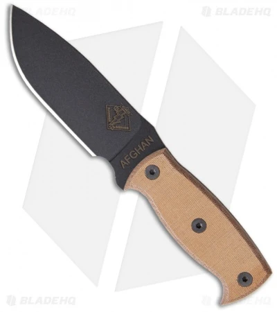Ontario Afghan Knife Fixed Blade Tan Micarta (5.38" Black Plain) 9419TM 1 Ontario Afghan Knife Fixed Blade Tan Micarta (5.38" Black Plain) 9419TM