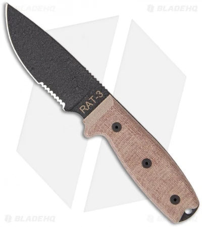 Ontario RAT-3 Knife Fixed Blade 1095 Steel W/ Green Sheath (3.75" Black Serr) 1 Ontario RAT-3 Knife Fixed Blade 1095 Steel W/ Green Sheath (3.75" Black Serr)